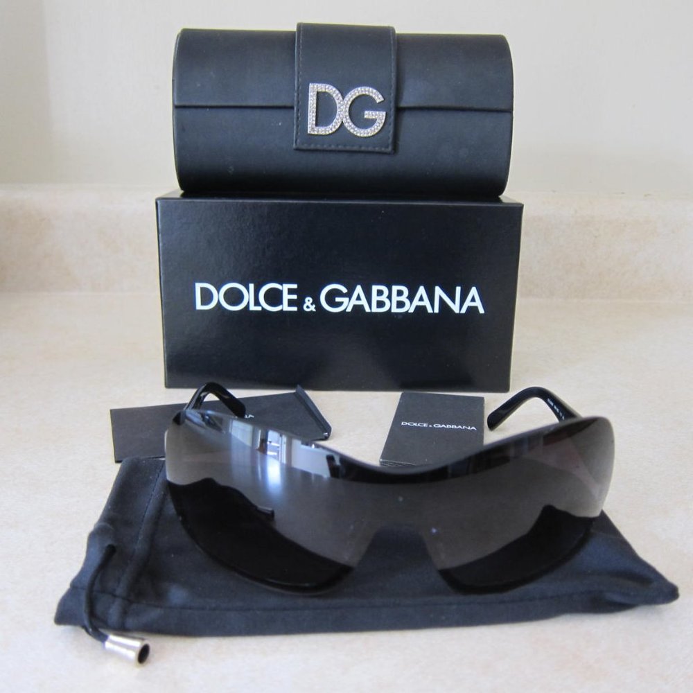 Dolce & Gabbana Black Shield Sunglass Visor with Gradient Lens